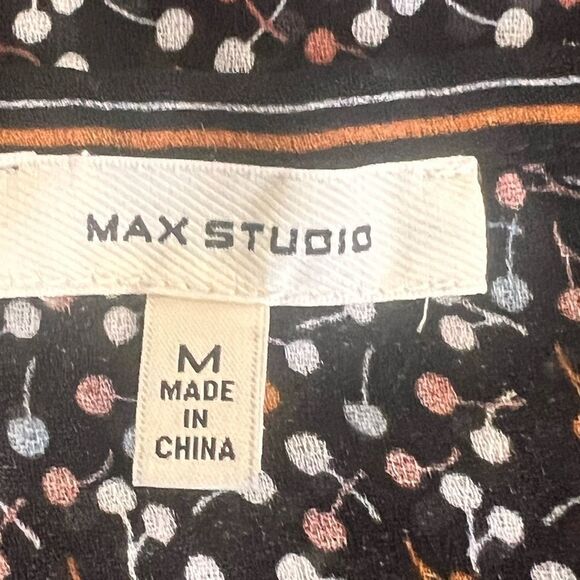 Max Studio Sheer Black Multicolor Long Sleeve empire Waist Blouse top sz M - Picture 8 of 9